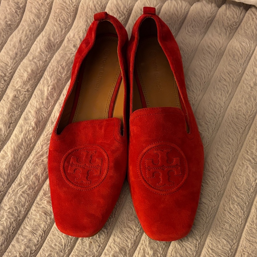 Tory Burch Vibrant Red Suede Flats